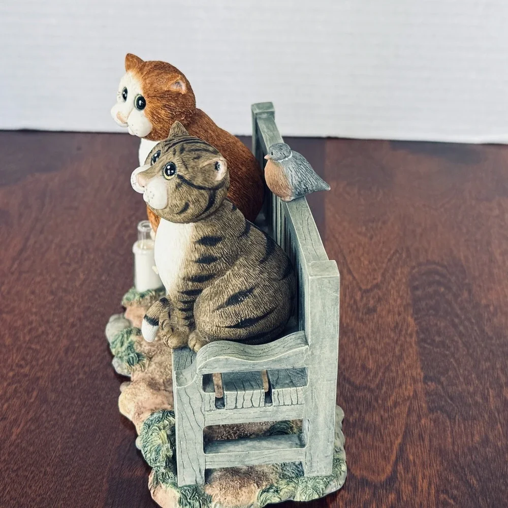 Comic & Curious Cats Linda Jane Smith THREE'S A CROWD Park Bench 2 Cats 1 Bird